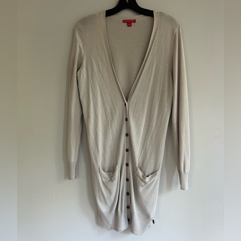 Y2K NEW YORK & COMPANY 90s Silk Blend Cardigan Academia Minimalist Capsule Sz M - Picture 4 of 14